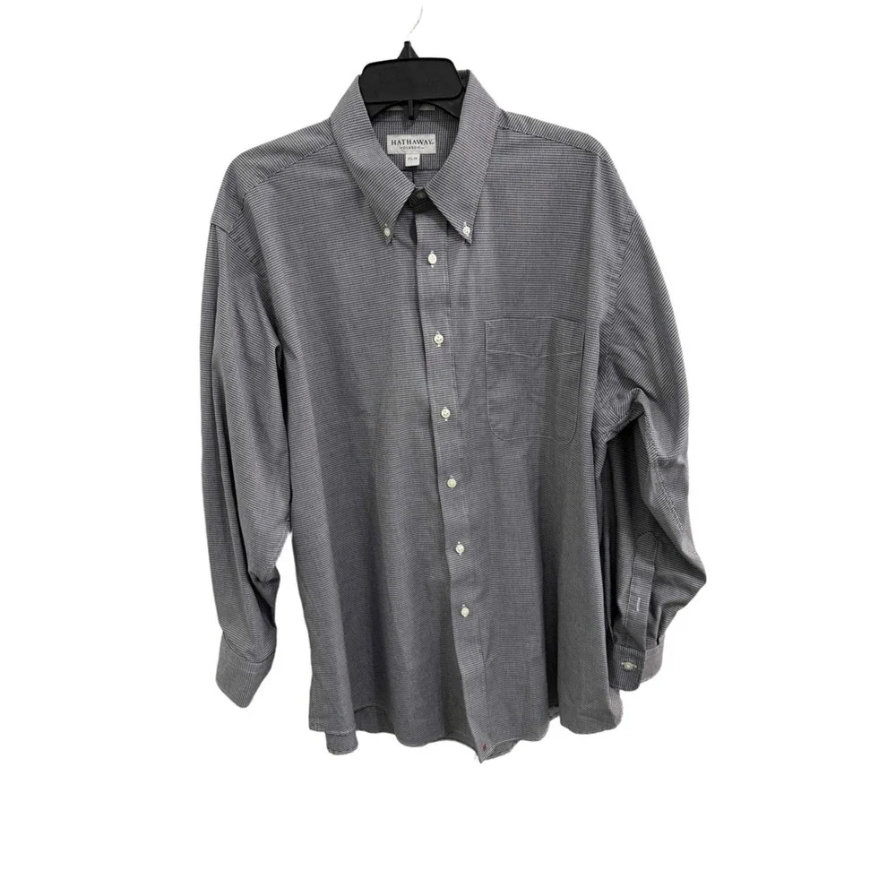 Hathaway Town Country‎ Shirt Mens 17 1/2 34 Grey Long Sleeve Button Up Collared